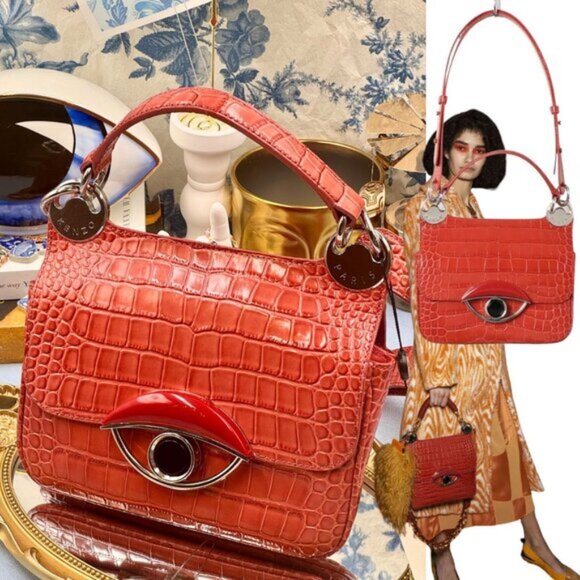 🆕 KENZO 🧿 NWT Medium Tali Croc Embossed Eye Motif Bag, Red - Picture 1 of 16